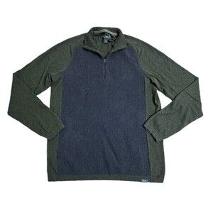 Eddie Bauer Merino Wool Blend Zip Pullover Knit Sweater Men's Medium Green Gray